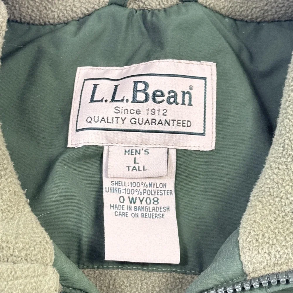 L.L. Bean Vest Mens LT Tall Green Fleece‎ Lined Full Zip Windbreaker Outdoor
